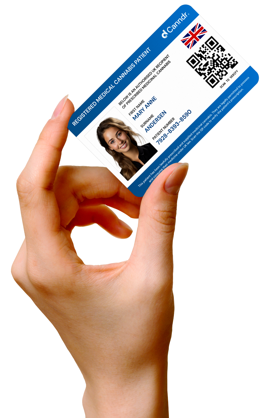 Hand holding a Canndr Patient Card